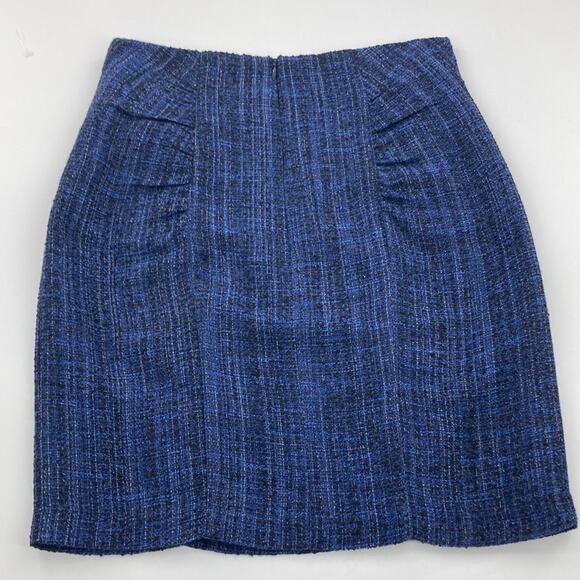 Nanette Lepore Women's Blue Tweed Schooner Pencil Skirt High Waisted Size 6 - Picture 1 of 16